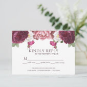 Beauful Floral Burgundy Wedding RSVP Kaartje (Staand voorkant)