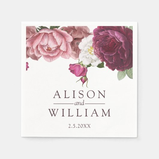 Beauful Floral Burgundy Wedding Servet (Voorkant)