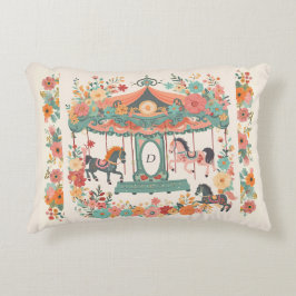 Beauful Floral Carousel Horse Custom Monogram Accent Kussen