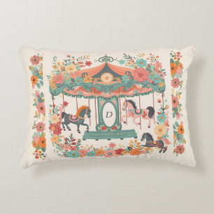 Beauful Floral Carousel Horse Custom Monogram Accent Kussen