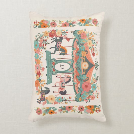 Beauful Floral Carousel Horse Custom Monogram Accent Kussen (Voorkant(Verticaal))