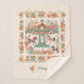 Beauful Floral Carousel Horse Custom Monogram Sherpa Deken (Voorkant)
