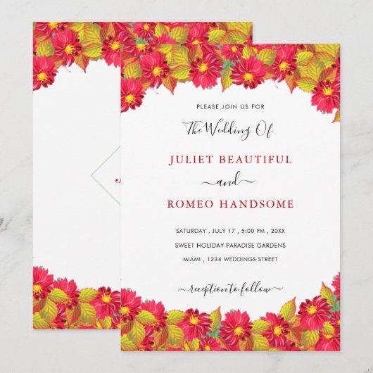 Beauful Floral Greenery Wedding Invitation (Voorkant / Achterkant)