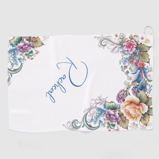 Beauful Floral Personalized Golfhanddoek (Horizontaal)
