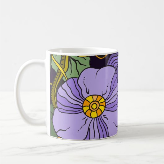 Beauful Floral Sketch Coffee Mok (Links)
