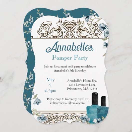 Beauful Floral Spa Pamper Party Kaart (Voorkant / Achterkant)