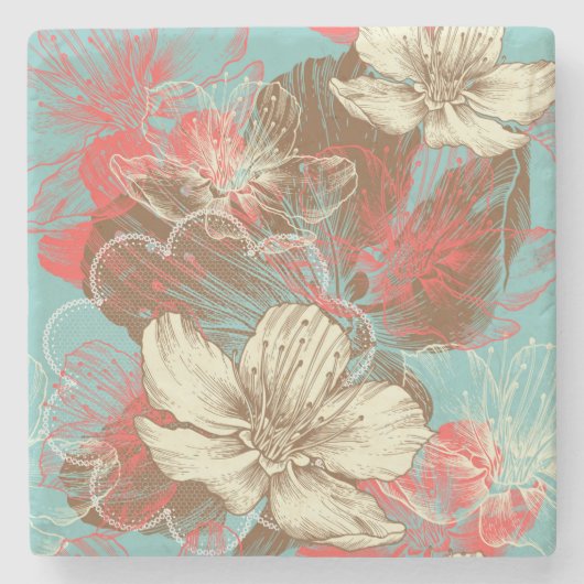 Beauful Floral Stone Onderzetter (Voorkant)