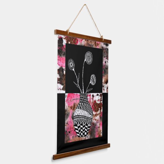 Beauful Floral Vase en Flowers Abstract Hangend Wandkleed (Gebogen)