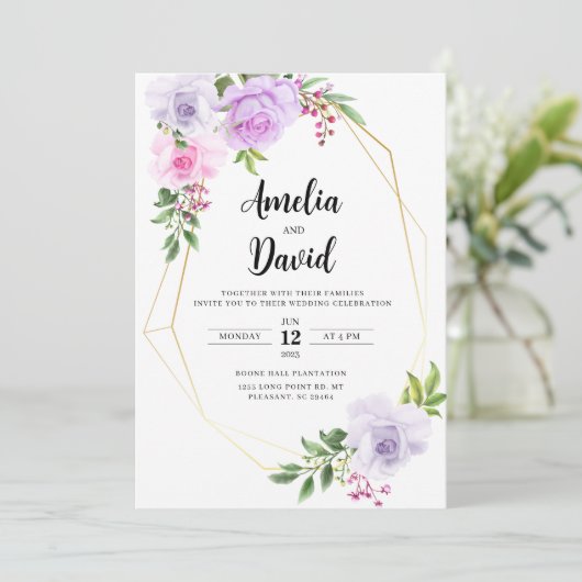 Beauful Floral Wedding Uitnodiging (Staand voorkant)