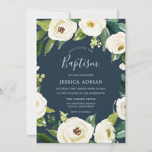 Beauful Flowers Turquoise Baptism Invite Kaart (Voorkant)