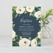 Beauful Flowers Turquoise Baptism Invite Kaart (Staand voorkant)