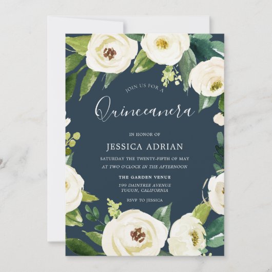 Beauful Flowers Turquoise Quinceanera Invite Kaart (Voorkant)