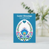 🐤 Beauful Folklore Blue Pysanka Paaseieren Briefkaart (Staand voorkant)