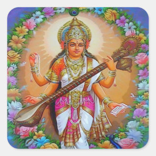 Beauful Goddess Saraswati Vierkante Sticker