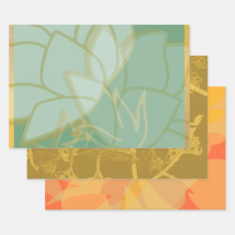 Beauful Gold Turquoise Oranje Floral Inpakpapier Vel