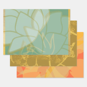 Beauful Gold Turquoise Oranje Floral Inpakpapier Vel