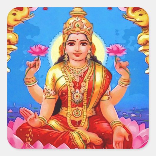 Beauful Golden Lakshmi Diwali Goddess Vierkante Sticker (Voorkant)