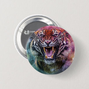 Beauful Growling Bengal Tiger Foto Ronde Button 5,7 Cm