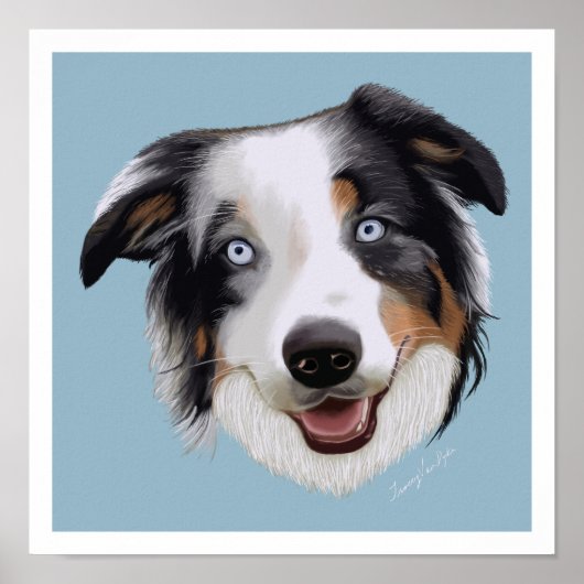 Beauful Hand Painted Australian Shepherd Poster (Voorkant)