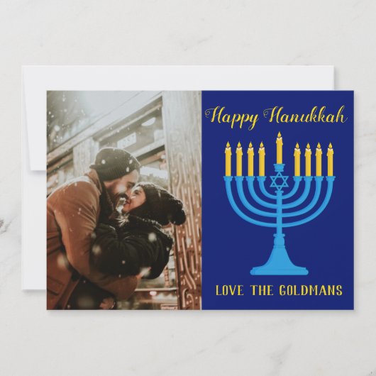 Beauful Hanukkah Blue en Gold Photo (Voorkant)