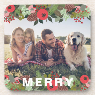 Beauful Holiday Botanical Merry Type Foto Bier Onderzetter