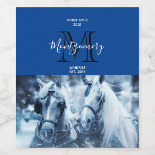 Beauful Horse Team Winter Photo Wine Making Wijn Etiket