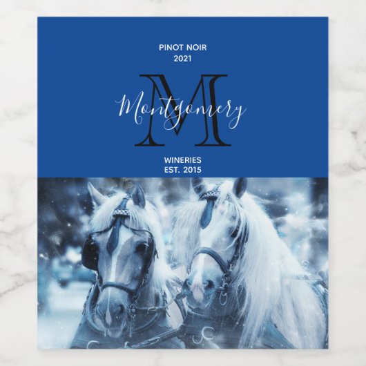 Beauful Horse Team Winter Photo Wine Making Wijn Etiket (Enkel label)