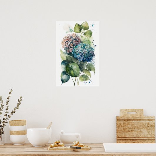 Beauful Hydrangeas-Waterverf Poster (Keuken)