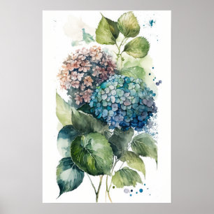 Beauful Hydrangeas-Waterverf Poster