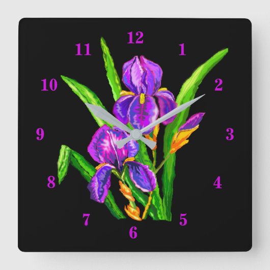 Beauful Iris Flowers Vierkante Klok (Voorkant)