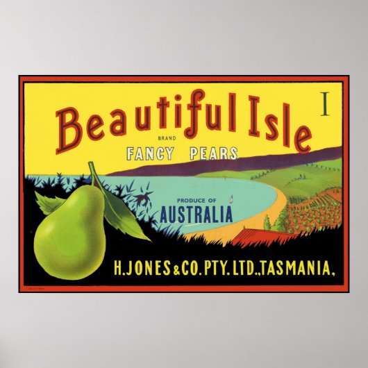 Beauful Isle Australian Pear Crate Label Poster (Voorkant)