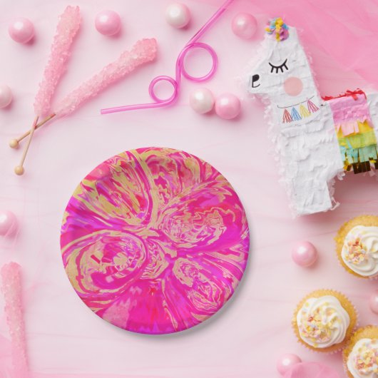 Beauful Jewel Toned Red & Fuchsia Pink Abstract Papieren Bordje (Feest)