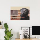 Beauful Labrador Retriever American Flag Poster (Thuiskantoor)