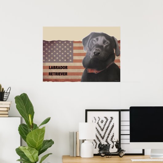 Beauful Labrador Retriever American Flag Poster (Thuiskantoor)