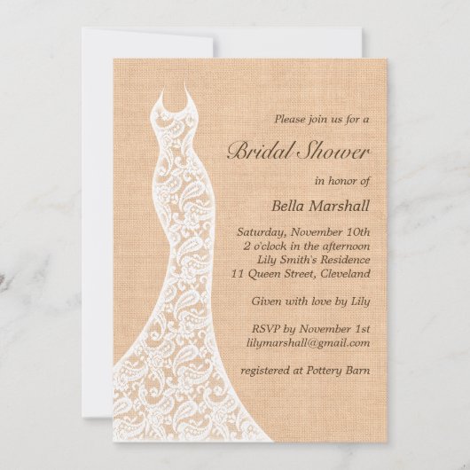 Beauful Lace Bridal Shower-uitnodiging Kaart (Voorkant)