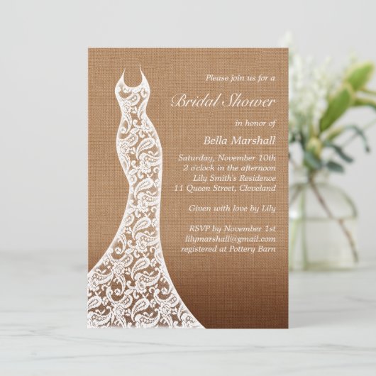 Beauful Lace & Ombre Burlap Vrijgezellenfeest Invi Kaart (Staand voorkant)