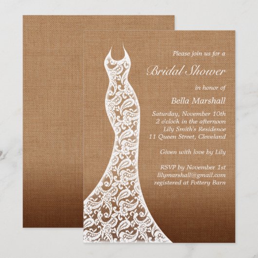 Beauful Lace & Ombre Burlap Vrijgezellenfeest Invi Kaart (Voorkant / Achterkant)