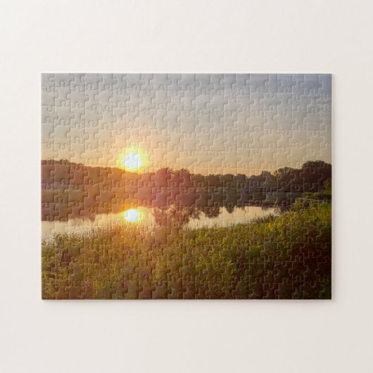 Beauful Lake Photo Sunset Green Midwest Afbeelding Legpuzzel (Horizontaal)