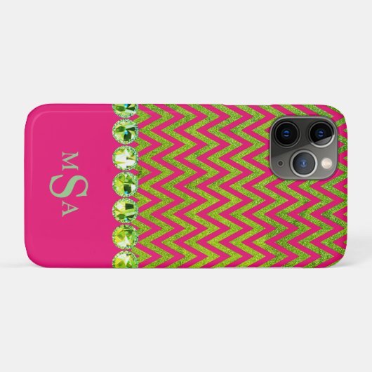 Beauful Lime Green Pink Bling Chevron Monogram Case-Mate iPhone Case (Achterkant (horizontaal))