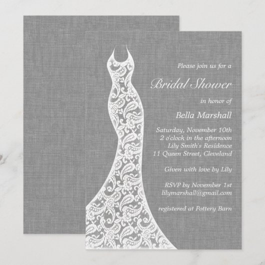 Beauful Linen Bridal Shower-uitnodiging Kaart (Voorkant / Achterkant)