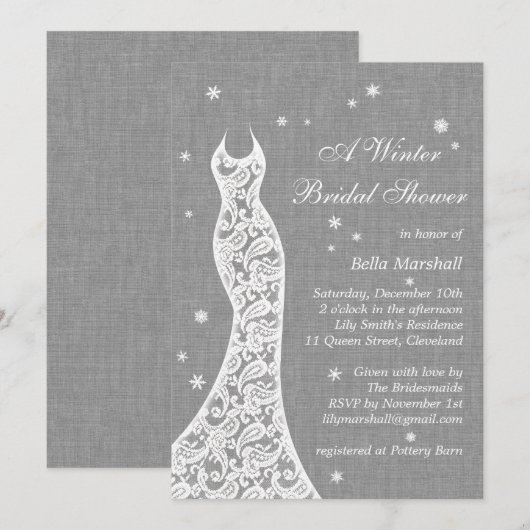 Beauful Linen Winter Bridal Shower Kaart (Voorkant / Achterkant)