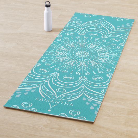 Beauful Mandala Persoonlijk Blauwgroen Blue Boho Yogamat (In situ)