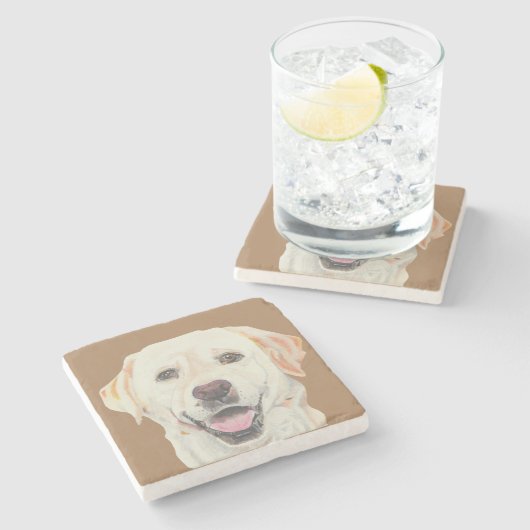 Beauful Marble Onderzetter Yellow Labrador (Zijkant)