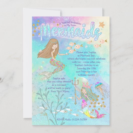 Beauful Mermaid Birthday Uitnodiging (Voorkant)