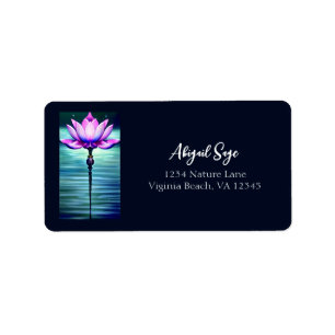 Beauful Moonlit Roze Lotus Flower Address Etiket