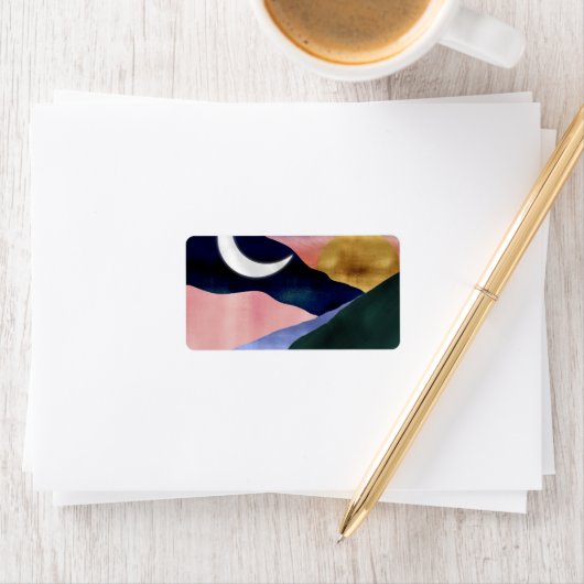 Beauful Mountain River Moon Sunset Design Etiket (Insitu)