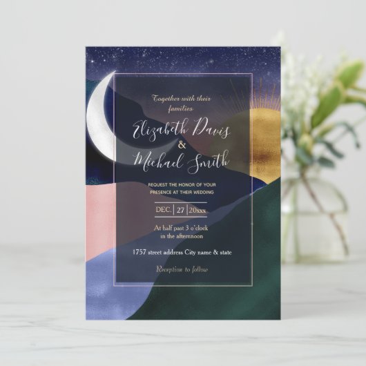 Beauful Mountain River Moon Sunset Design Kaart (Staand voorkant)