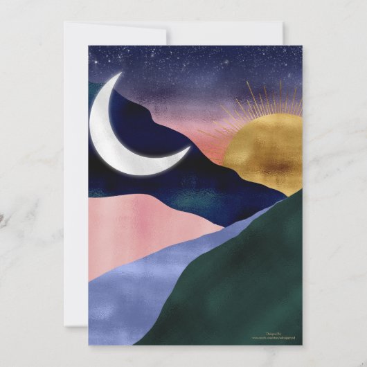Beauful Mountain River Moon Sunset Design Kaart (Achterkant)