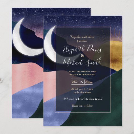 Beauful Mountain River Moon Sunset Design Kaart (Voorkant / Achterkant)