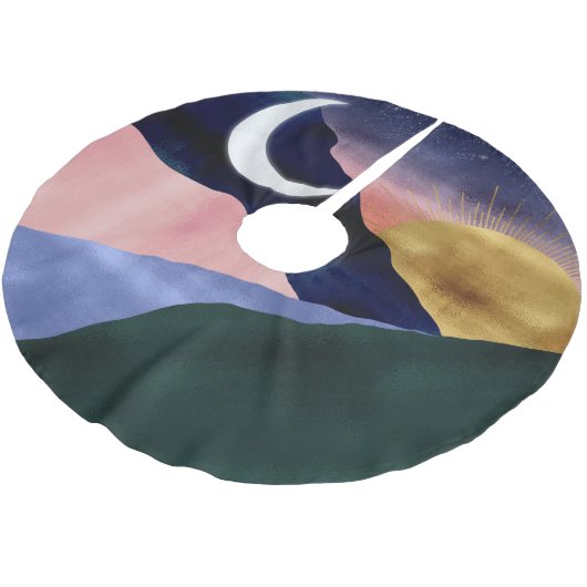 Beauful Mountain River Moon Sunset Design Kerstboom Rok (Gekanteld)